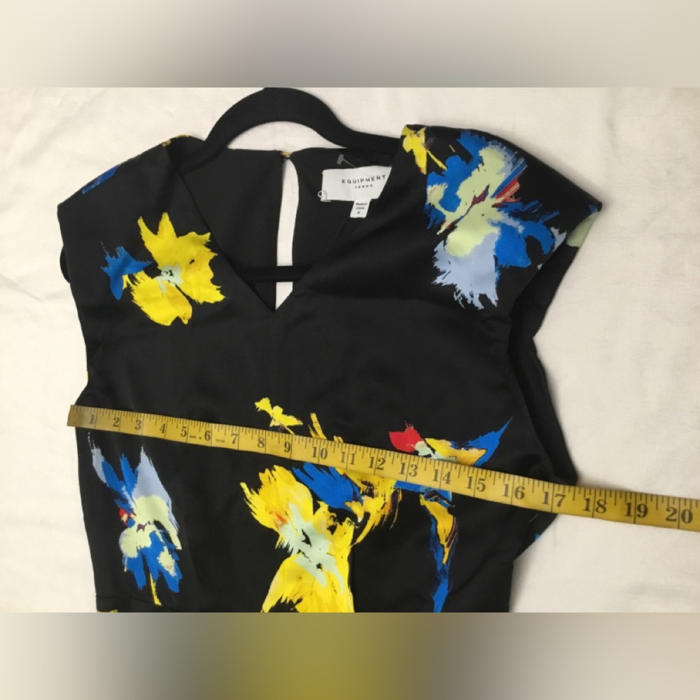 Equipment Black Asymmetrical Dress with Blue and Yellow Floral - Picture 2 of 14